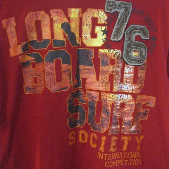 Roebuck & Co Long Board Surf Red Tee Shirt  XL - Picture 3 of 4
